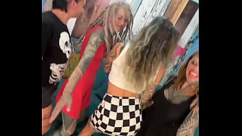 Naughty Behind-the-Lens Action: 4 Babes Gang Up to Suck Off the Cameraman