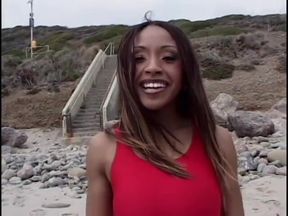 Bald black guy fingers and licks lifeguards hairy pussy