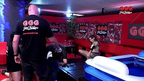Susi Star, the German dirty slut, deep throats big cock in live gangbang