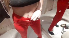 Teen undress in fitting room and touching pussy