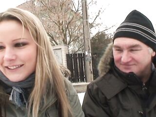 Excited old pervert bangs his granddaughter in the snow