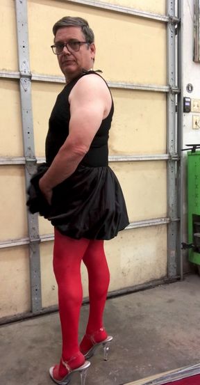 Showing Off my Sexy Dress, Red Stockings and High Heels