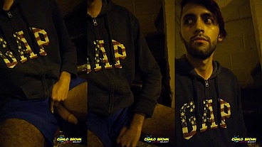 Young Latino Jerking His Big Uncut Cock In Public Through His Sport Pants