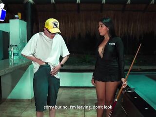 Colombian Mom bangs her stepson's nerdy hunk in the pool hall! Pipeboy1 & Lina Henao