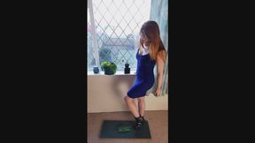 Giantess Lily Kink toy car crush of a 1950s Ford street coupe in big high heels FULL BODY view