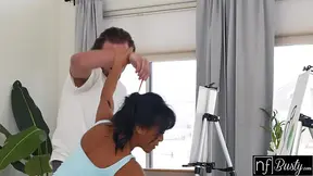 Busty Latina Ember Snow deep-throats and gives a handjob