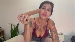 Sloppy deepthroat with tears, ALL THE WAY inside