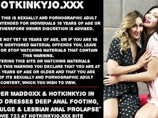 Harper Maddoxx & Hotkinkyjo in dotted dresses unfathomable anal footing, abdomen bulge & lesbo anal prolapse