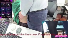 Blonde Babe Gets Grabbed By Keyboard and Mouse While Working Late.