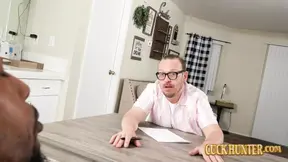 Cuckolded husband watches his wife's tight pussy get stuffed by big black cock