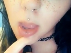 Busty curly brunette with big boobs fucks on couch