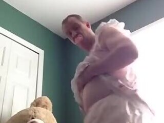 ABDL Diapered sissybaby Peter Went in pretty pink dress