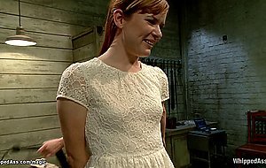 Ginger mistress whips ass to lesbian