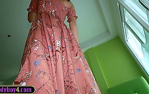 Petite Asian shemale teen Lee sucks a big dick and takes it anal