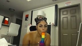 horny ebony rides dildo with her fat juicy ass on cam