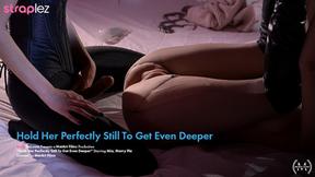 ”Watch her take a doggy style dicking from a strapless dildo”