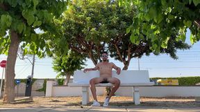 fully naked on the park bench