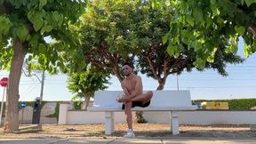 fully naked on the park bench
