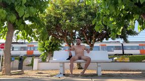 fully naked on the park bench