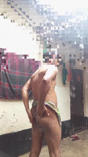 I am a Bangladeshi sexy boy, I love to masturbate so I finished masturbating while getting wet in the rain water.