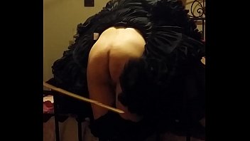 Bound gothic transsexual princess Ts Bunny gets ass b. with bamboo caning while bent over bed 02-04- tranny ladyboy sissy