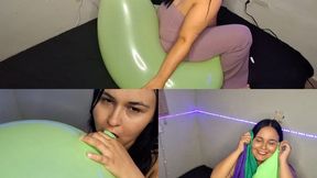 Deflating and smelling large balloons