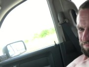 Riding in a car naked.  Flashing a trucker.  Stroking.
