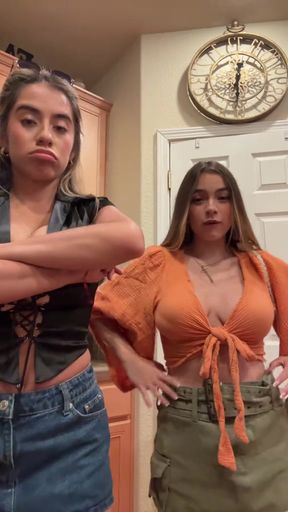Non-nude skirt chaser with big tits and cleavage