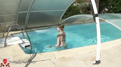 Iron Bra Chain Leash Drowning Choke Gold Petite Blonde Pool Next Level Chastity Metal Bondage