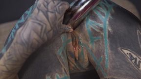 Anuskatzz leans back &mdash;  letting the cold metal tease her slit before pushing it in