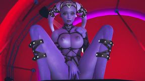 Purple Girl Is Fingering Herself on the Stage of a Space Strip Club | 3D Porn