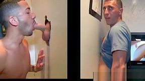 Hot gay fellating straight shaft on gloryhole scene 2