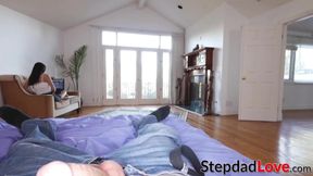 Gorgeous teen takes the job from mommy and fucks stepdad