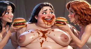 Obese Ugly Slave Covered in Food - Humiliated by Gorgeous Mistresses