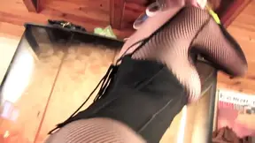 Brunette babe fucks Terry Reid's cock deep and gives him a sloppy blowjob