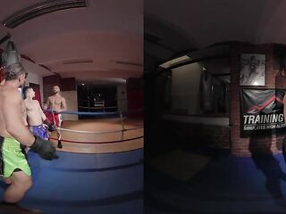 Three-some in the gym with muscled top Dato Foland in VR