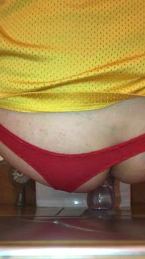 Dildo ride in red thongs