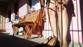 I put on my stiletto heels and cross my big legs (7)