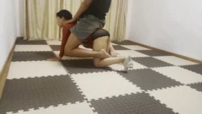 Ponyplay and ponyride a red ponygirl in the room #AS078