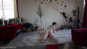 Goddess Aurora Willows Stretching in Pink Shorts
