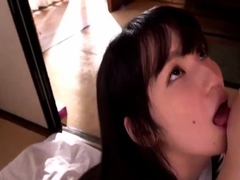 Horny Japanese teen in school uniform sucks cock