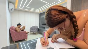 Curious Redhead Big Ass Stepsister Asks Me To Measure My Nice Penis, When She Sees It She Gets Horny