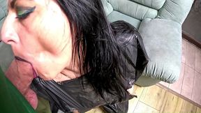 trash bag slut roleplay. plastic fetish milf deepthroat, doggy and double cum on shiny bag preview