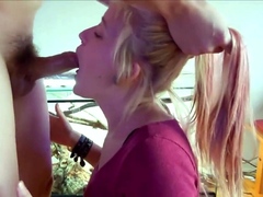 Blonde Girlfriend Deepthroats at Home