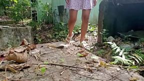Quick hot creampie outside her slit in a spooky empty house