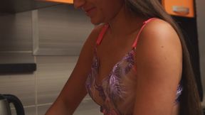 Naked pizza cooking and masturbation