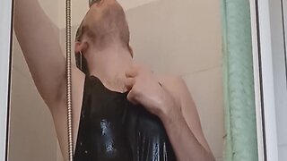 Gorgeous boy gergely molnar strips naked for shower in tank top - bathroom twink fun!