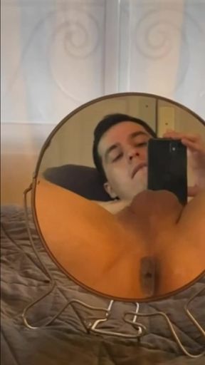 Just a Twink Playing With His New Plug, Lube &amp; Mirror Until He Shoots His Hot Load