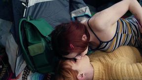 Redhead Aria Carson and stunner Lacy Lennon lick each other's pussy in the woods