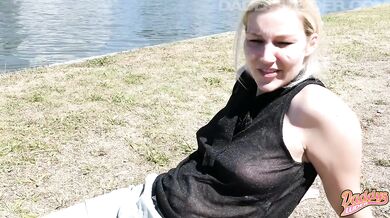 Milf flashes tits in public then gets fucked raw by daddy